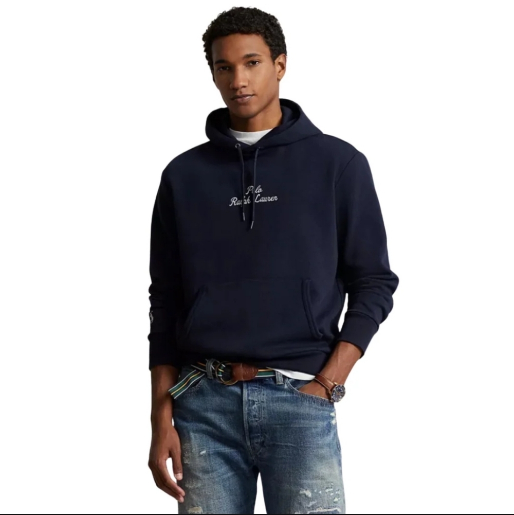 Polo by Ralph Lauren Double Knit Pullover Hoodie with Script Logo L
